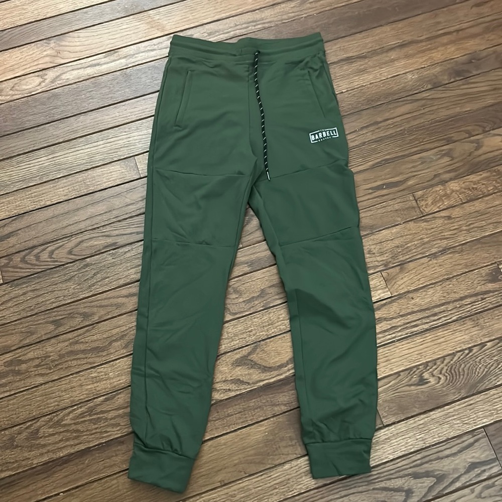 Green barbell cartel joggers. Size L